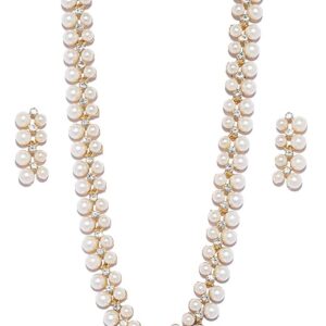 Shining Diva 18k Gold Plated Pearl Necklace Set/Jewellery Set with Earrings for Women/Girls (White) (8396s)