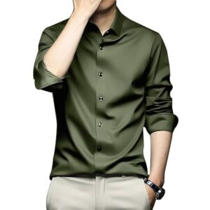 DEELMO Men's Stylish Solid Satin Casual Shirt for Men Full Sleeves| Poly Satin Silk Shirt